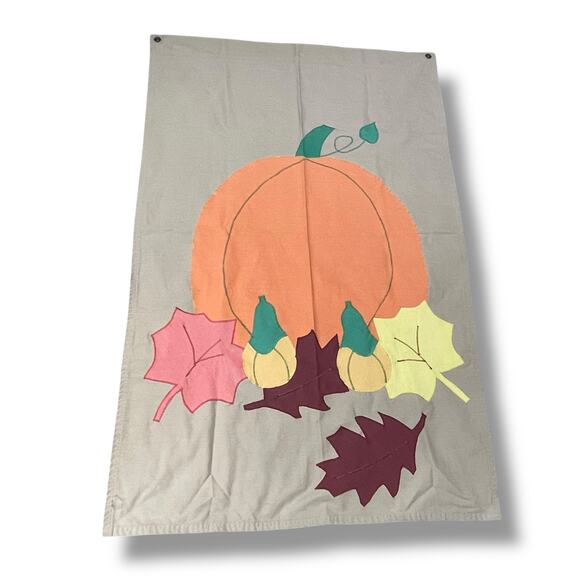 Fall Pumpkin Squash Leaves Flag Grommets House Outdoor Decor Vintage 54" x 35"W - Picture 4 of 13